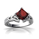 14K White Gold Square Genuine Garnet Engagement Ring