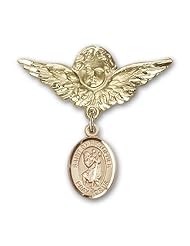 Gold Filled Baby Badge with St. Christopher Charm and Angel w/Wings Badge Pin