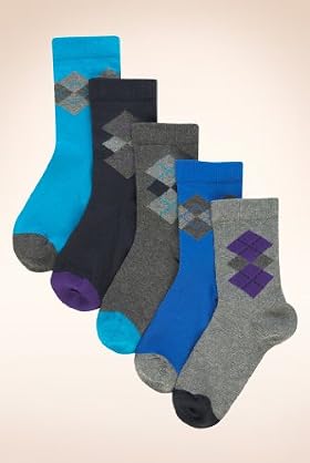 5 Pairs Of Older Boys' Autograph Cotton Rich Argyle Socks