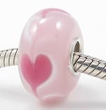 (Free Shipping) Valentine's Day Hearts European Murano Style Glass Bead Charm with Solid Sterling Silver Single Core Stamped 925 Fits Pandora Biagi Chamilia Troll Bracelets