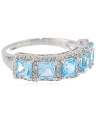Sterling Silver Single Row Swiss Blue Topaz Diamond Ring (1/4cttw, I-J Color, I2-I3 Clarity), Size 7