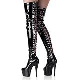 ADORE-3063 6 1/2 Inch Heel Rear Lace-Up Thigh-High Patent Boot Women's Size Shoe With Full Inner Side Zipper