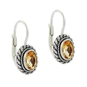 Sterling Silver .925 Genuine Citrine Stone Oval Twist Border Dangle LeverBack... by SilverSpeck.com