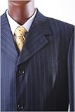Mecca - Men's Superior 150's Single Breasted 3 Button Black Pinstripe Vested Dress Suit with Wide Leg Pants