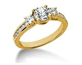 0.48CTW Diamond Three Stone Ring with Side Stones in 14k Yellow Gold