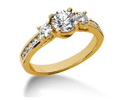 0.48CTW Diamond Three Stone Ring with Side Stones in 14k Yellow Gold