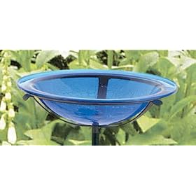 Glass Bird Bath Bowl Iron Cobalt Blue by Achla