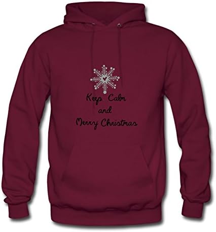 Ericsmith Burgundy Custom-made Speacial Popular Keep Calm And Merry Christmas Typo Snowflake Hoodies/men X-large