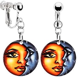 Handcrafted Celestial Sun and Moon Clip Earrings