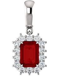 18K White Gold 7.00x5.00mm Emerald Cut Chatham Created Ruby and Diamond Pendant -- LIFETIME WARRANTY