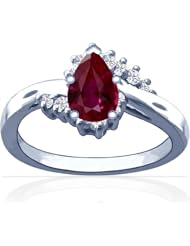 14K White Gold Pear Cut Ruby Ring With Sidestones (GIA Certificate)