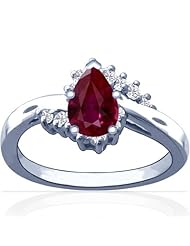 18K White Gold Pear Cut Ruby Ring With Sidestones (GIA Certificate)