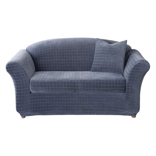 Sure Fit Stretch Squares 2pc Sofa Slipcover - Storm Blue