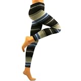Winter Stripe Ski Warm Leggings Stretch Footless Multicolor Black Blue Small