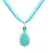 Necklace - N32 - Genuine Semi Precious Gemstone on Five-Strand Organza and Cotton Cord + 2" Extension Chain - Teardrop ~ Magnesite Turquoise