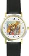 Mommy & Baby Bunny Rabbit on Porch Swinging Chair or Bench - from Hush Little Baby by Artist: Sylvia Long - WATCHBUDDY&reg; DELUXE TWO-TONE THEME WATCH - Arabic Numbers - Black Leather Strap-Size-Large ( Men's Size or Jumbo Women's Size )