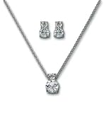 Swarovski Brilliant Crystal Rhodium Solitaire Necklace and Earrings Set 1807339