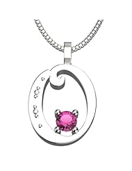 Sterling Silver Letter O - October Pink Tourmaline Birthstone 18 Inch Necklace