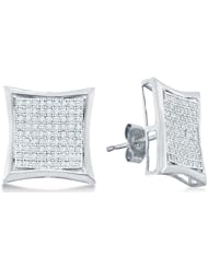10K Yellow and White Two Tone Gold Micro Pave Set Round Diamond Square Shape Setting Stud Earrings with Push Back Closure - (1/2 cttw)