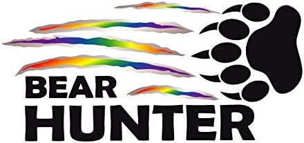 BOLDERGRAPHX 3017 Bear Hunter with Bear Claw Ripping Rainbow Decal White Vinyl