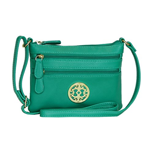 Three Zipper Crossbody Bag, Petite Adjustable Multipocket Purse