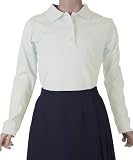 Long Sleeve Pique Polo With Special Collar (Sizes 7-20) - white, 10-12