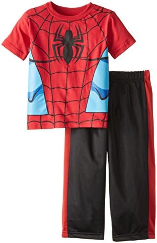 Marvel Little Boys' Spiderman Toddler Short Sleeve Tricot Pant Set, Red/Black, 2T