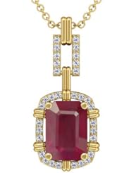 14K Yellow Gold Emerald Cut Ruby And Round Diamond Pendant
