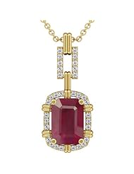 18K Yellow Gold Emerald Cut Ruby And Round Diamond Pendant
