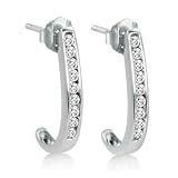10K White Gold Channel Set Diamond J- Hoop Earrings 1/4cttw.