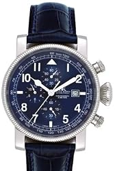 Adee Kaye Mens Chronograph Leather Band Classic Collection AK187-1-BLUE Watch