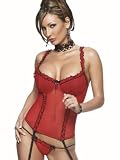 SeXy Red Bustier Corset Black Trim Mesh Thong Set