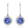 Earrings With 4.15ctw Precious Stones - Genuine Diamonds and Tanzanites Well Made in 14K White Gold Length 27mm