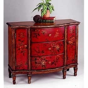 Red Hand Painted Console Cabinet by 