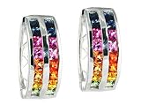 All Natural Colored Sapphire Hoop Earrings in Sterling Silver