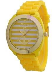 Womens Geneva Striped Anchor Style Silicone Watch - Yellow