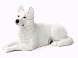 GERMAN SHEPHERD DOG White FIGURINE Lays down Resin 518W