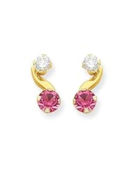 MadiK® 14K Yellow Gold Synthetic Pink Tourmaline October Birthstone Earring