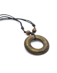 Jewelry: Large Rounded Ring Robles Wood Pendant with Adjustable Black Cotton Cord Necklace - Green Nipa Hut