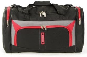 Cabin Sized Lightweight Small Luggage Carry on Holdall/Duffel Bag - Ideal for Weekend Trips and Overnight Stays. Large Sports/Gym Duffle Bag with Ripstop Material and Shoulder Strap. (Black/Red 612)