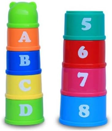 Children Arabic Numbers Letters Print Colorful Stacking Cups Plastic Toy BT@08&