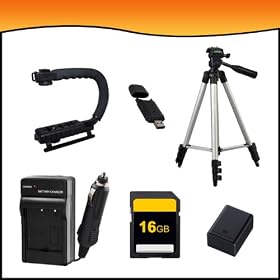 Deluxe Accessory Battery and Charger Package Kit for Canon VIXIA HFM50/HFM500/HFM52/HFR30/HFR300/HFR32 Full HD Camcorders includes BP727 Battery + BP727 Charger + 16GB SD Memory Card + USB SD Card Reader + Camcorder Action Grip Handle + Full Size Tripod)