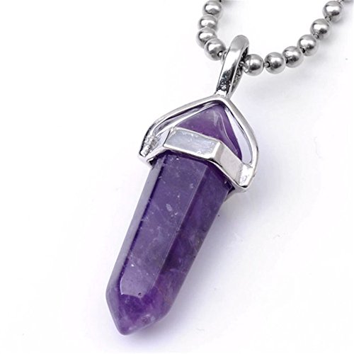 JOVIVI Jewelry Opalite Healing Point Chakra Cut Gemstone Pendant Necklace (Amethyst)