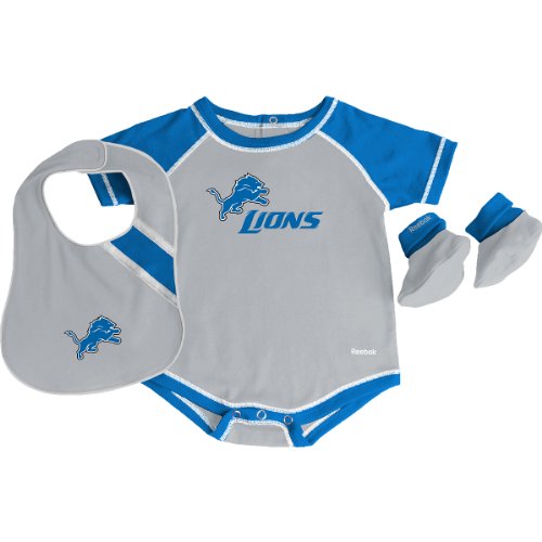 Reebok Detroit Lions Newborn Creeper, Bib and Bootie Set 3-6 Months