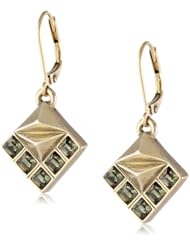 Sam Edelman Square Stone Small Antique Worn Gold Colored Drop Earrings