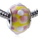 White Texture Dot Pink Layered Murano Glass Beads - Pandora Bead & Bracelet Compatible