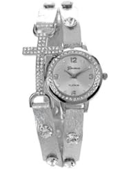 Ladies Geneva Rhinestone-accented Silver Cross Wrap Around Watch