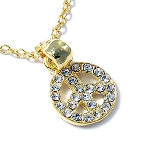 Small Delicate Crystal Peace Sign Pendant Necklace Fashion Jewelry