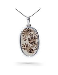 Vintage Gustavsberg Porcelain (Asiatic Pheasants Pattern) and 925 Sterling Silver Pendant, Crimson Floral Design, Oval Shape