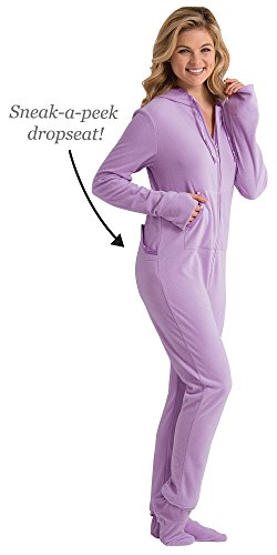 Purple Fleece Hoodie-Footie Dropseat One Piece Pajama for Women